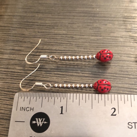 Sterling Silver Bead Earrings with Ladybug - Picture 4 of 14